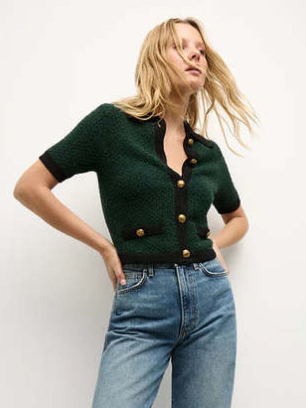 Veronica Beard Marie Tweed Cardigan in Pine